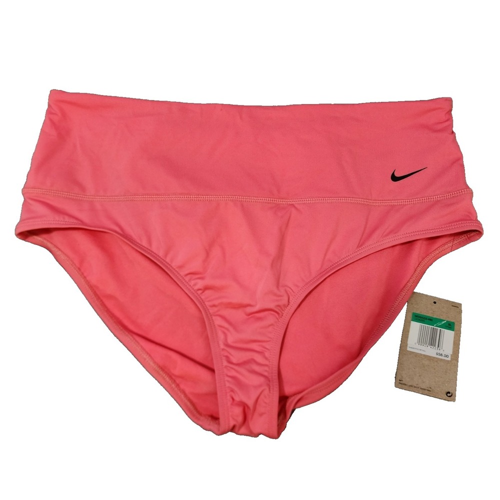 Nike®‎ Women's XL Essential™ High Waist Bikini Bottom in Coral Pink/Black - $56